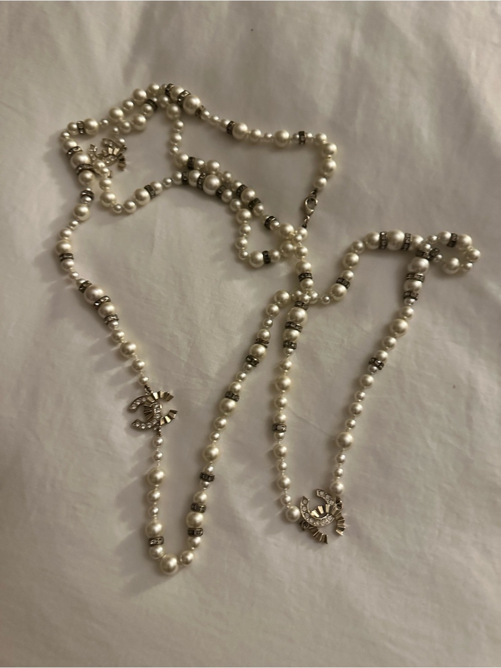 Pearl and Silver Tone Beaded Long Necklace